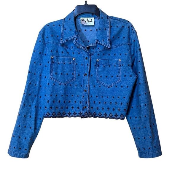 Talk Of The Walk Atlantic City Embroidered Floral Stars & Snap Buttons Denim Lon - Picture 1 of 6